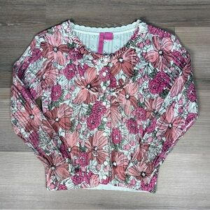 Charlotte Tarantola pink floral cardigan sweater, size Medium